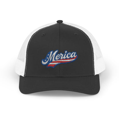 Merica Trucker Hat – Patriotic Embroidered Hat with Vintage Sports Style