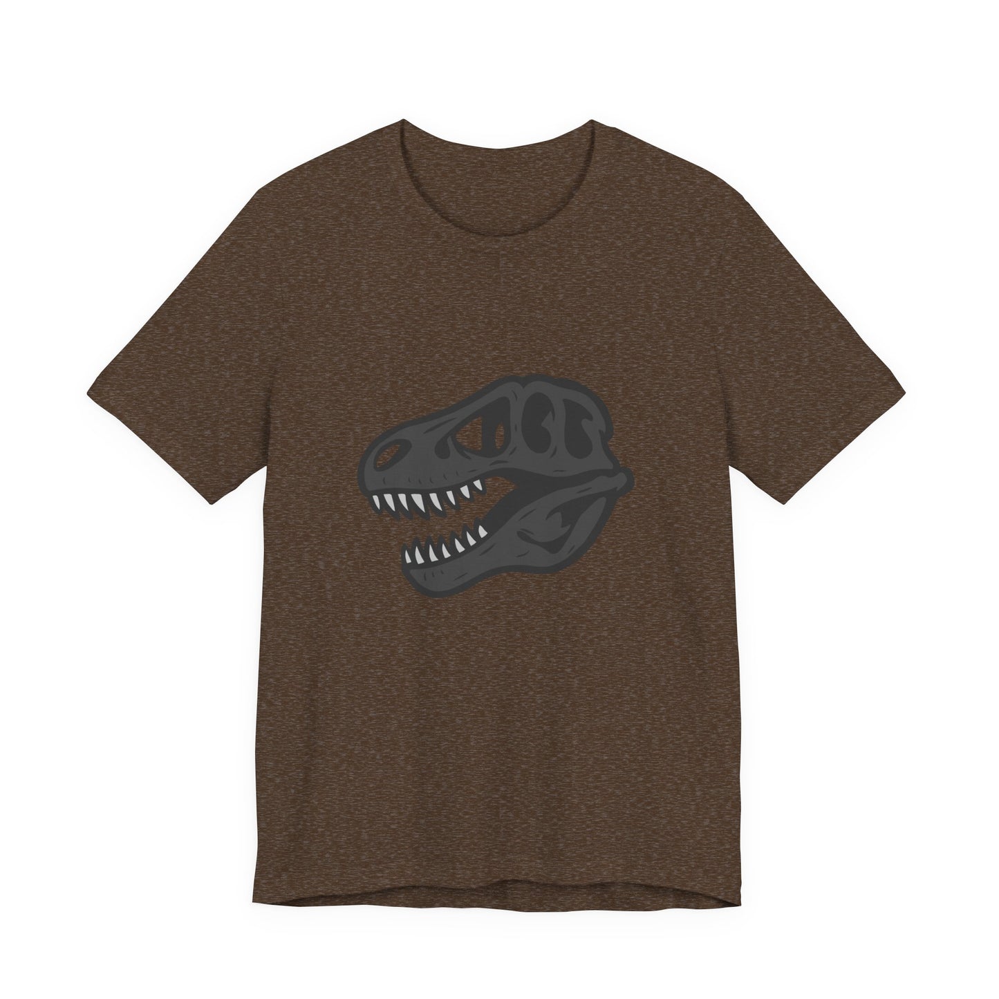 T-Rex Skull Graphic T-Shirt – Dark Theme Grayscale Dinosaur Skeleton Design on Black Tee with Prehistoric Edge and Modern Ghost Effect. Unisex Jersey Short Sleeve Tee