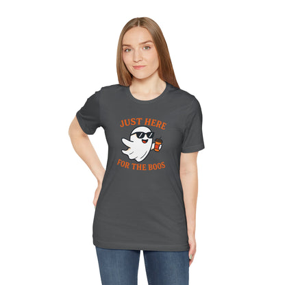 Just Here for the Boos Halloween Shirt – Funny Ghost Drinking Coffee Graphic Tee for Spooky Season