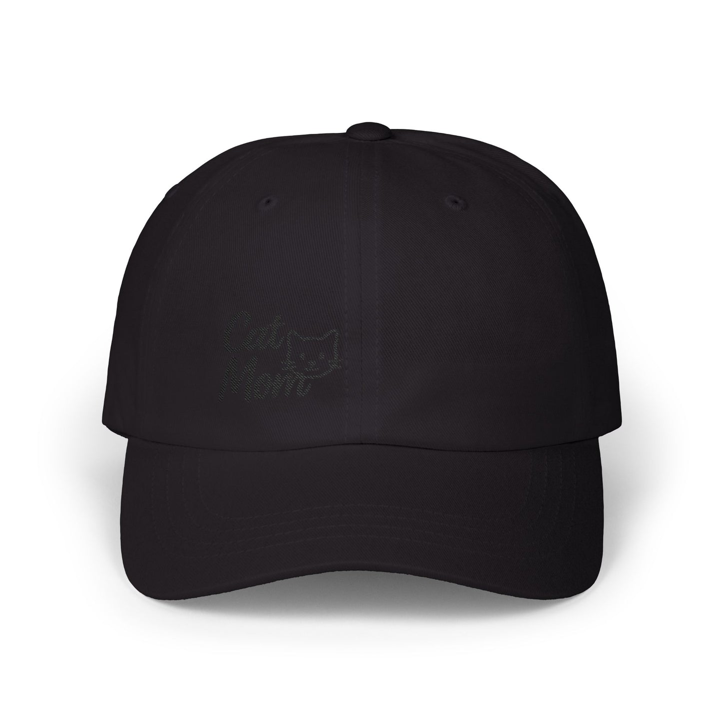 Cat Mom Classic Dad Hat – Embroidered Minimalist Cat Face Hat for Feline-Loving Women with Style. Black Letters