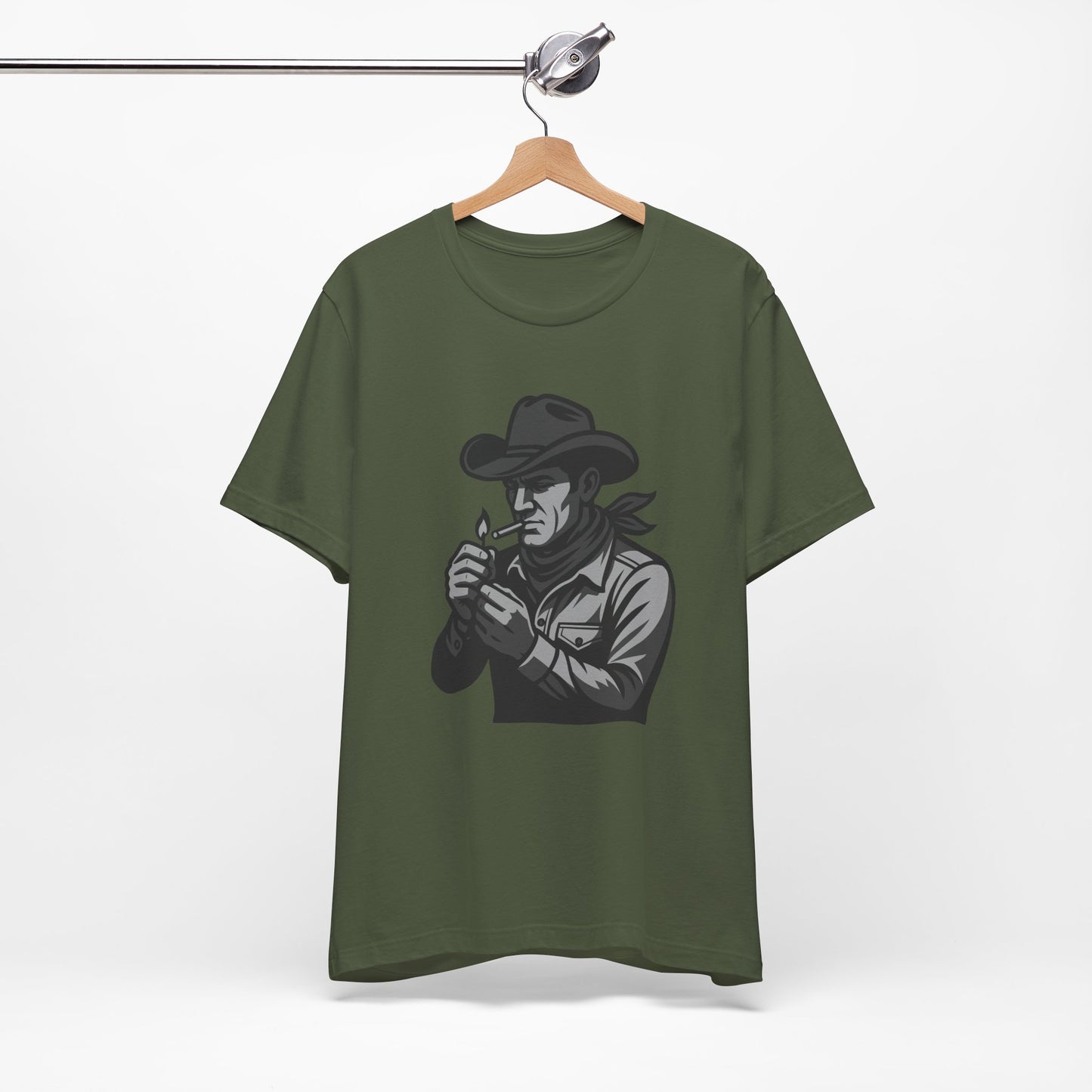Cowboy Lighting Up Graphic Tee Dark Theme – Western Rebel Vector Design with Classic Attitude