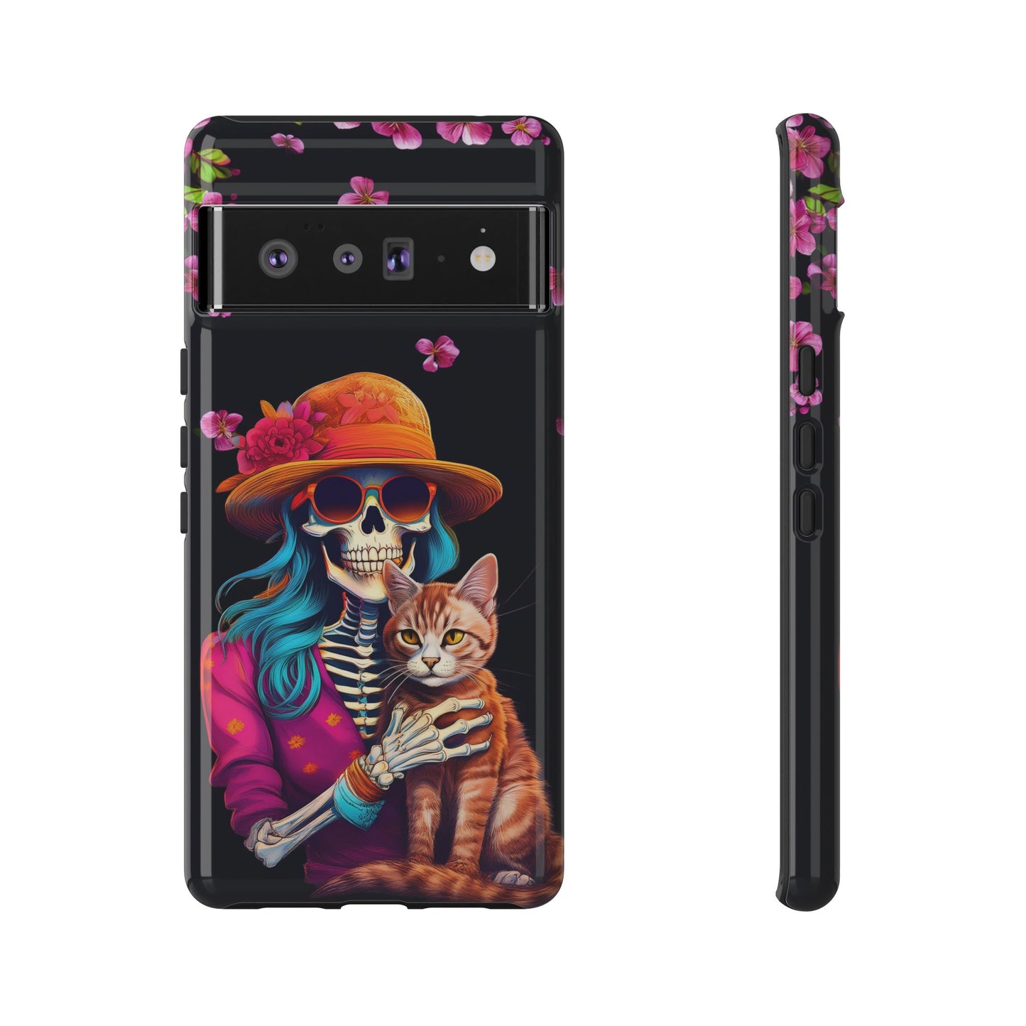 Skeleton holding a Cat Cell Phone Case 001