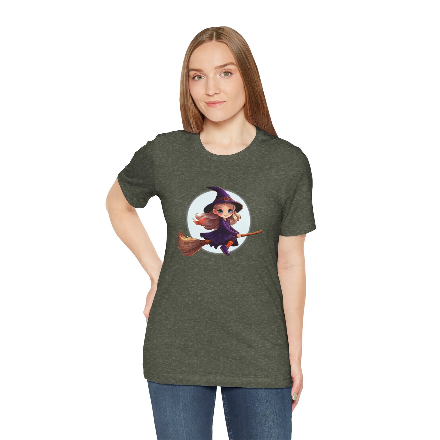 Cute Witch on a Broom Halloween Shirt – Adorable Flying Witch Graphic Tee for Kids and Magic Lovers