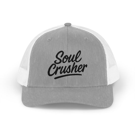 Soul Crusher Trucker Hat – Clean Script Hat with Bold Edge for Heartbreakers, Villains, and Power Moves. Black Letters
