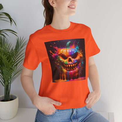 Neon Splatter Pumpkin Halloween Shirt – Vibrant Dripping Jack-o’-Lantern Graphic Tee for Bold Spooky Style