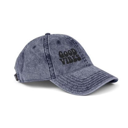 Good Vibes Vintage Hat – Embroidered Retro Text Hat for Positive Vibes, Chill Style, and Everyday Feel-Good Energy
