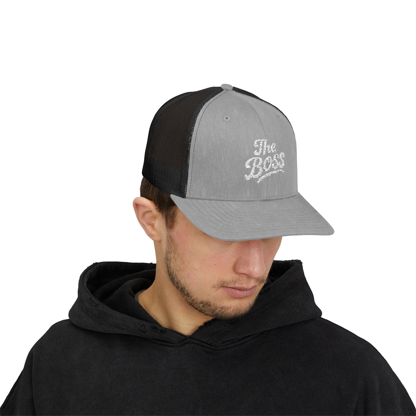 The Boss Trucker Hat – Embroidered Statement Hat for Power Moves Only. White Letters