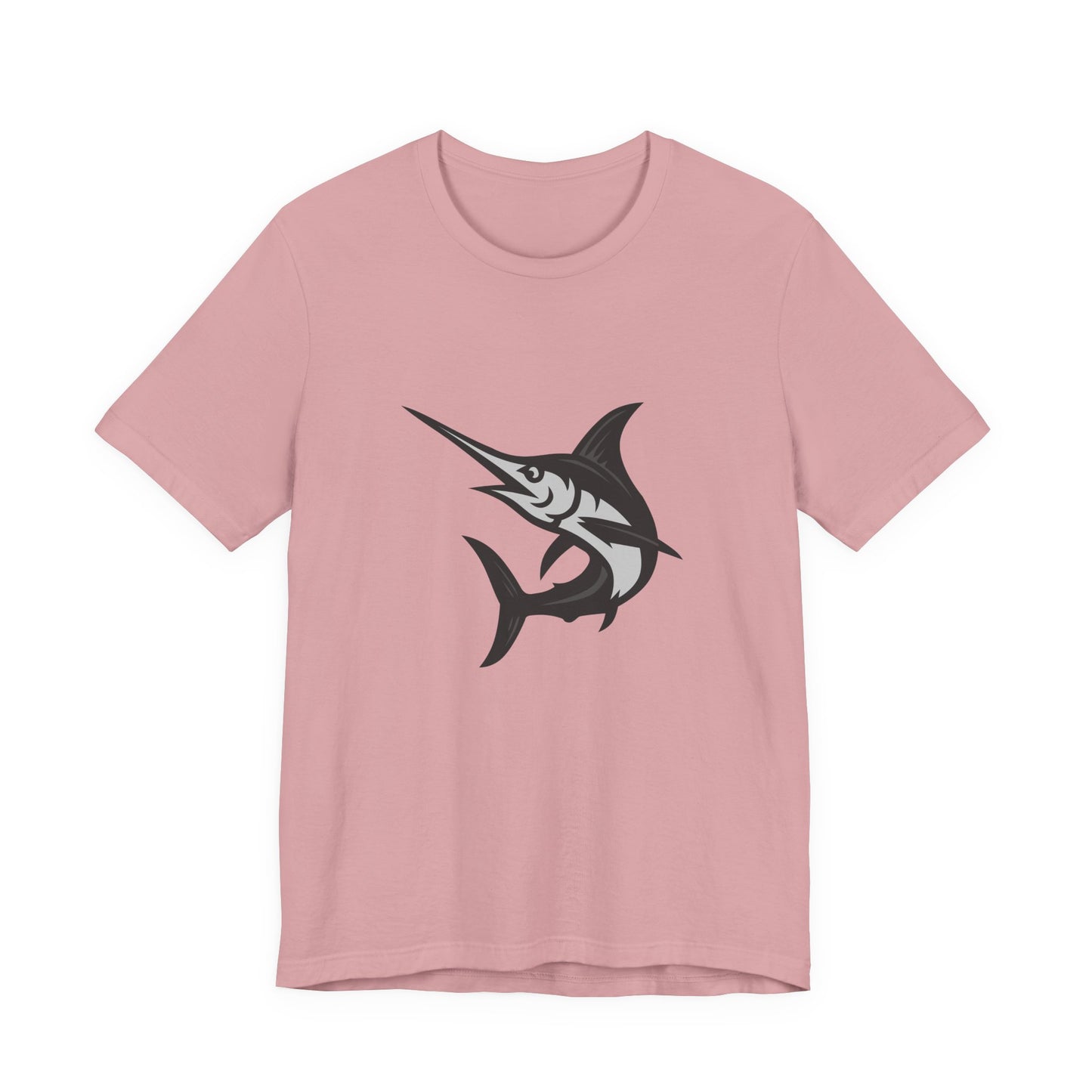Swordfish Graphic T-Shirt – Dark Theme Grayscale Ocean Predator Design on Black Tee with Streamlined Power and Modern Ghost Effect. Unisex Jersey Short Sleeve Tee
