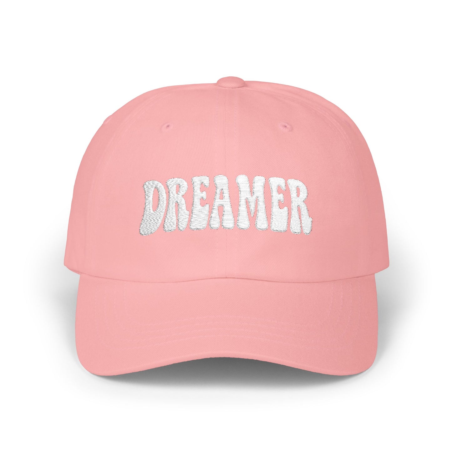 Dreamer Classic Dad Hat – Embroidered Minimalist Script Hat for Visionaries, Creatives, and Chill Daydreamers. White Letters