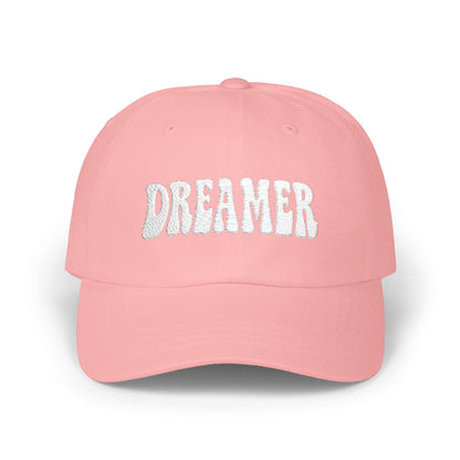 Dreamer Classic Dad Hat – Embroidered Minimalist Script Hat for Visionaries, Creatives, and Chill Daydreamers. White Letters