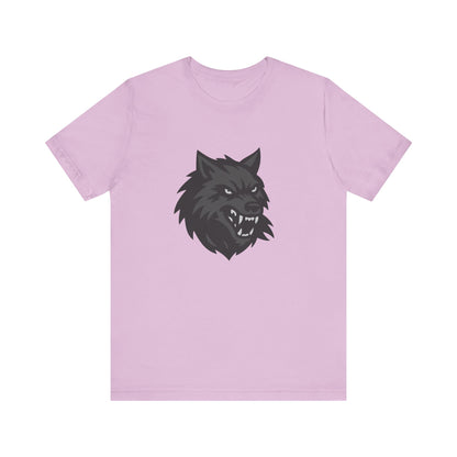 Dark Theme Wolf Head Shirt – Fierce Growling Wolf Face Graphic in Black and Grey for Bold, Edgy Style. Unisex Jersey Short Sleeve Tee
