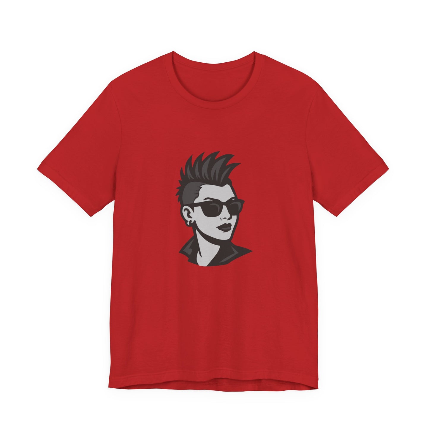 Punk Girl Graphic T-Shirt – Dark Theme Grayscale Spiked Hair Portrait on Black Tee with Bold Energy and Modern Ghost Effect. Unisex Jersey Short Sleeve Tee