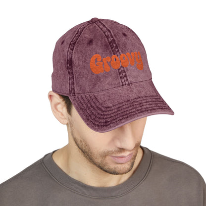 Groovy Vintage Hat – Retro Embroidered Hat with 70s Style Font for Funky Vibes, Chill Days, and Vintage Cool