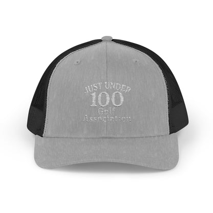 Just Under 100 Golf Trucker Hat – Embroidered Funny Golf Hat for Weekend Golfers and Casual Fairway Vibes. White Letters