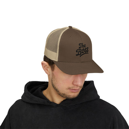 The Boss Trucker Hat – Embroidered Statement Hat for Power Moves Only. Black Letters