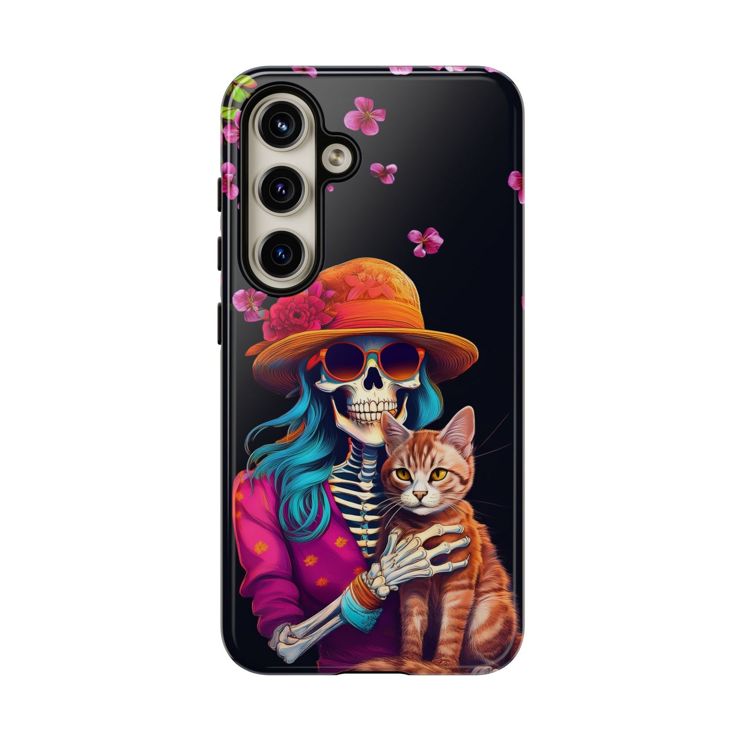 Skeleton holding a Cat Cell Phone Case 001