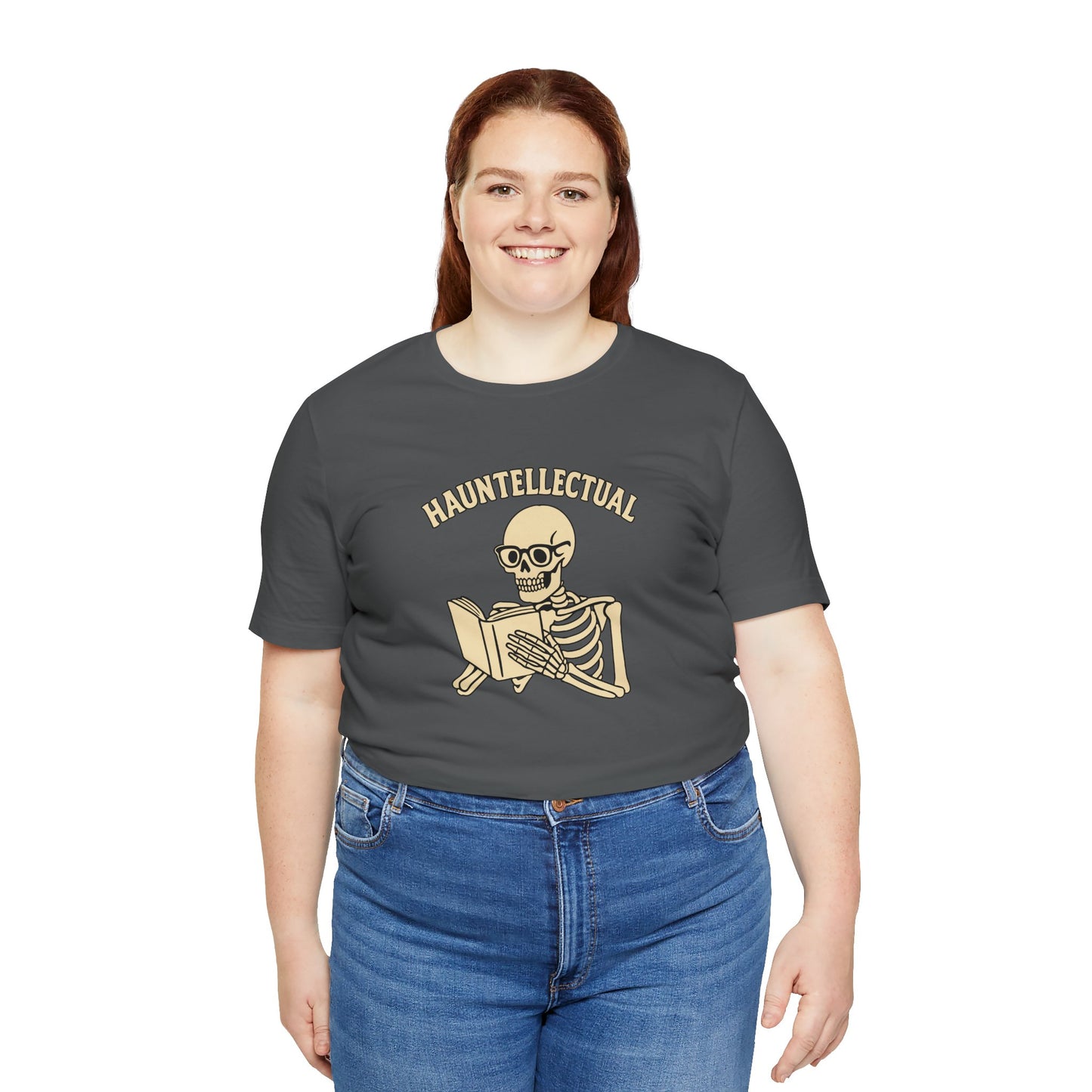 Hauntellectual Halloween Shirt – Funny Skeleton Reading Book Tee for Spooky Smart People