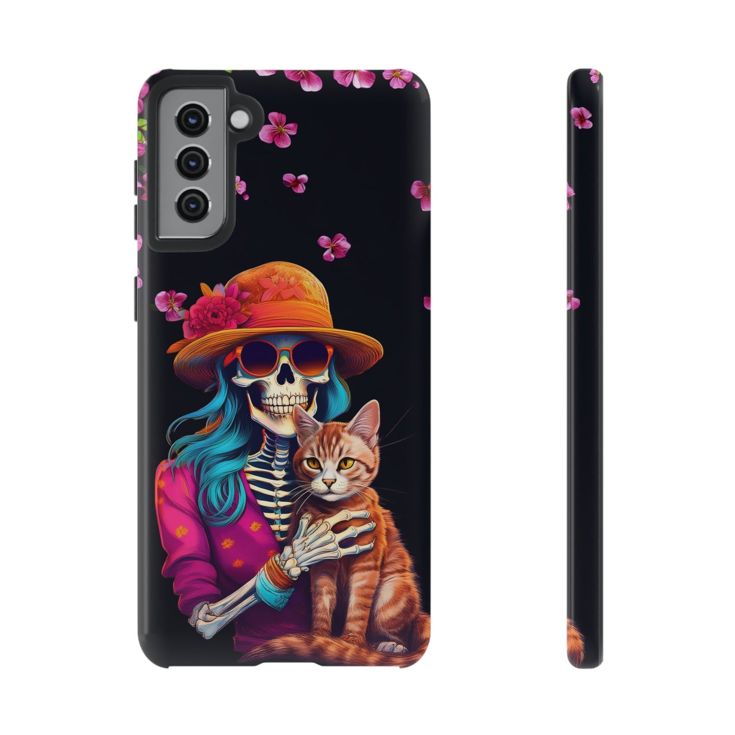 Skeleton holding a Cat Cell Phone Case 001