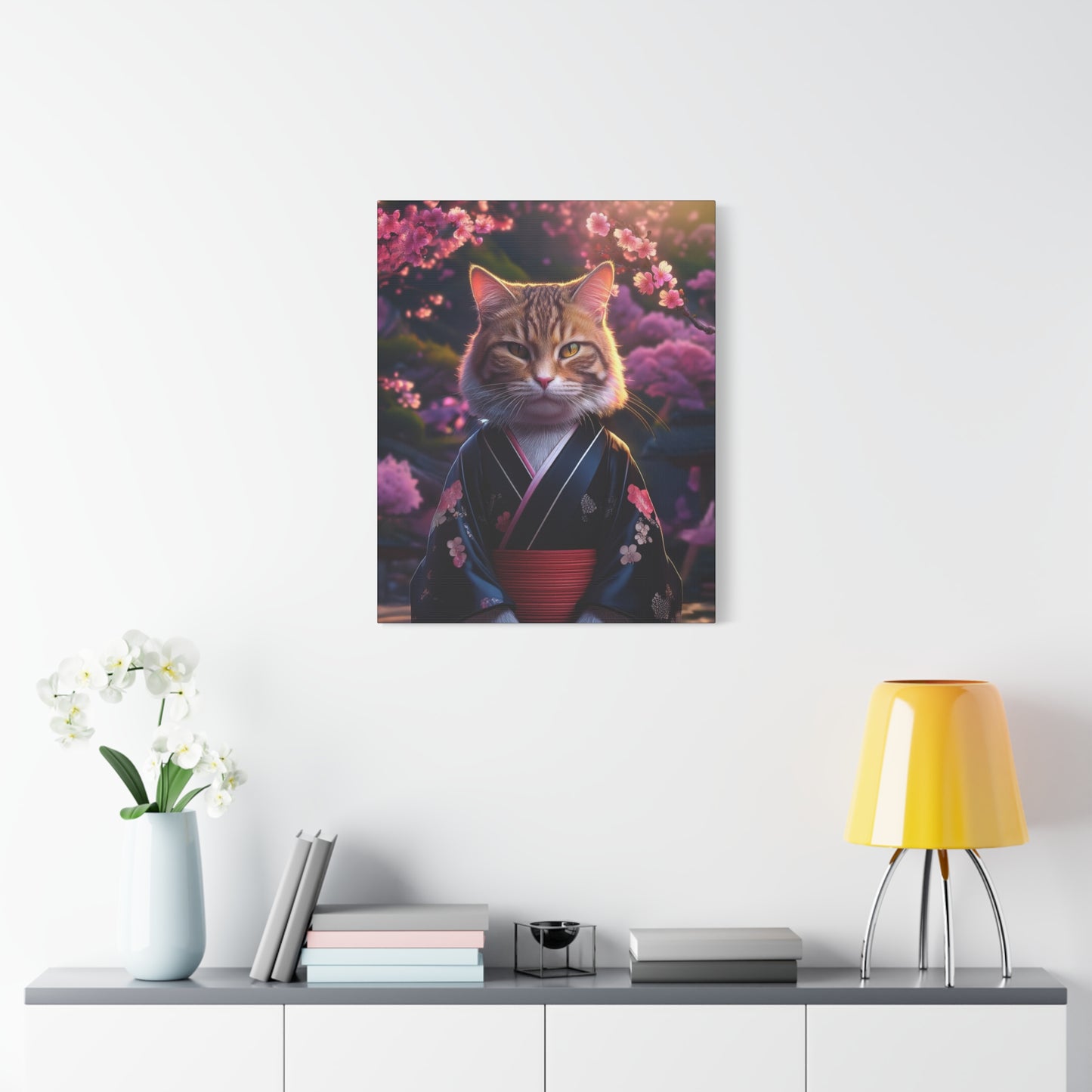 Cat Geisha Canvas Art | Stretched Matte Wall Decor 001