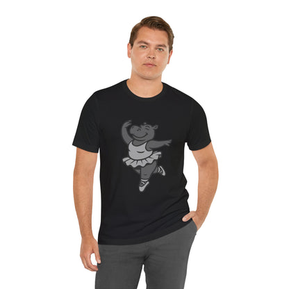 Dancing Hippo Graphic Tee Dark Theme – Funny Ballet Hippo Vector Design with Playful Energy