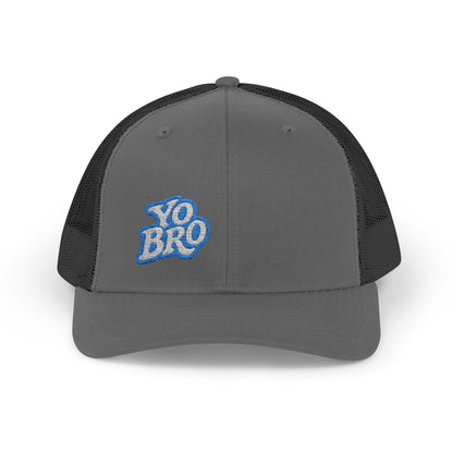 Yo Bro Trucker Hat – Embroidered Blue & White Hat for Laid-Back Vibes