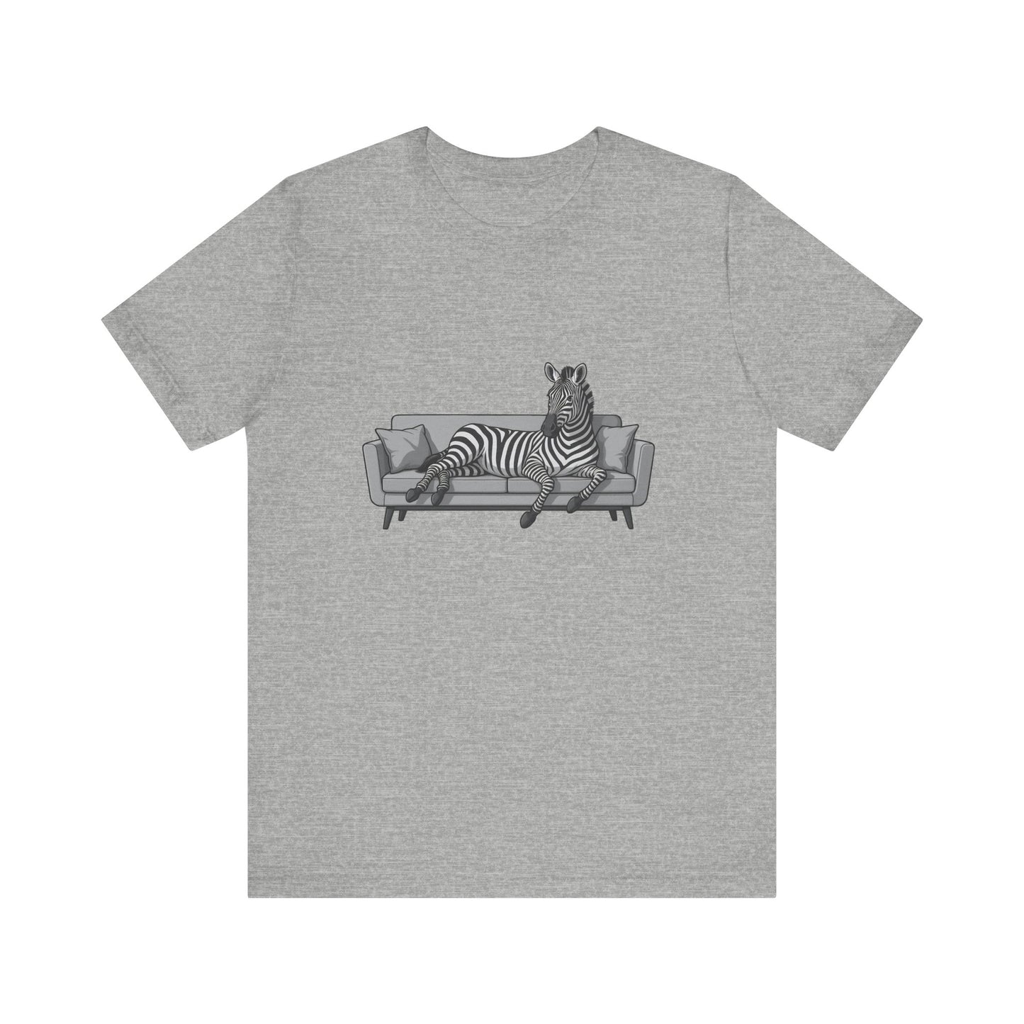 Relaxed Zebra on Couch Graphic Tee Dark Theme – Chill Animal Art with Modern Vector Design
