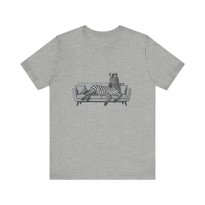 Relaxed Zebra on Couch Graphic Tee Dark Theme – Chill Animal Art with Modern Vector Design