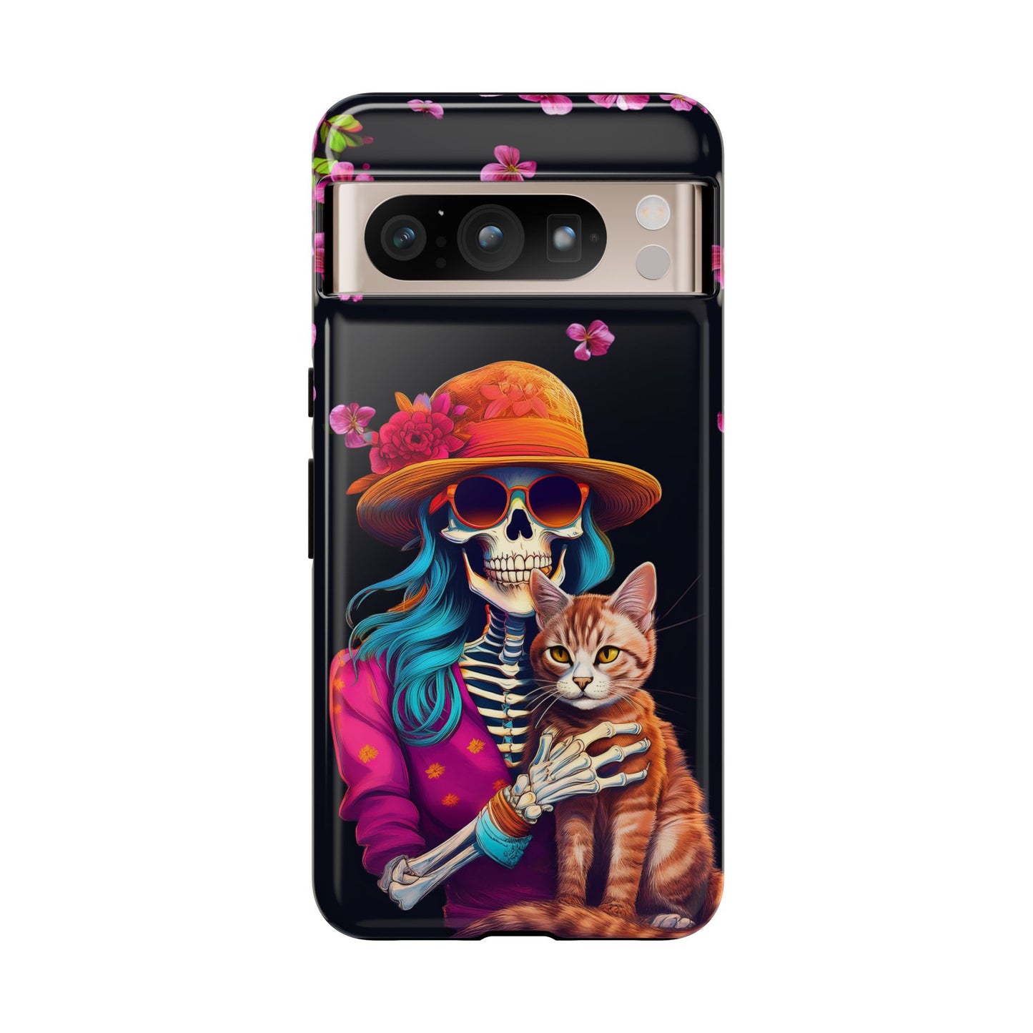 Skeleton holding a Cat Cell Phone Case 001