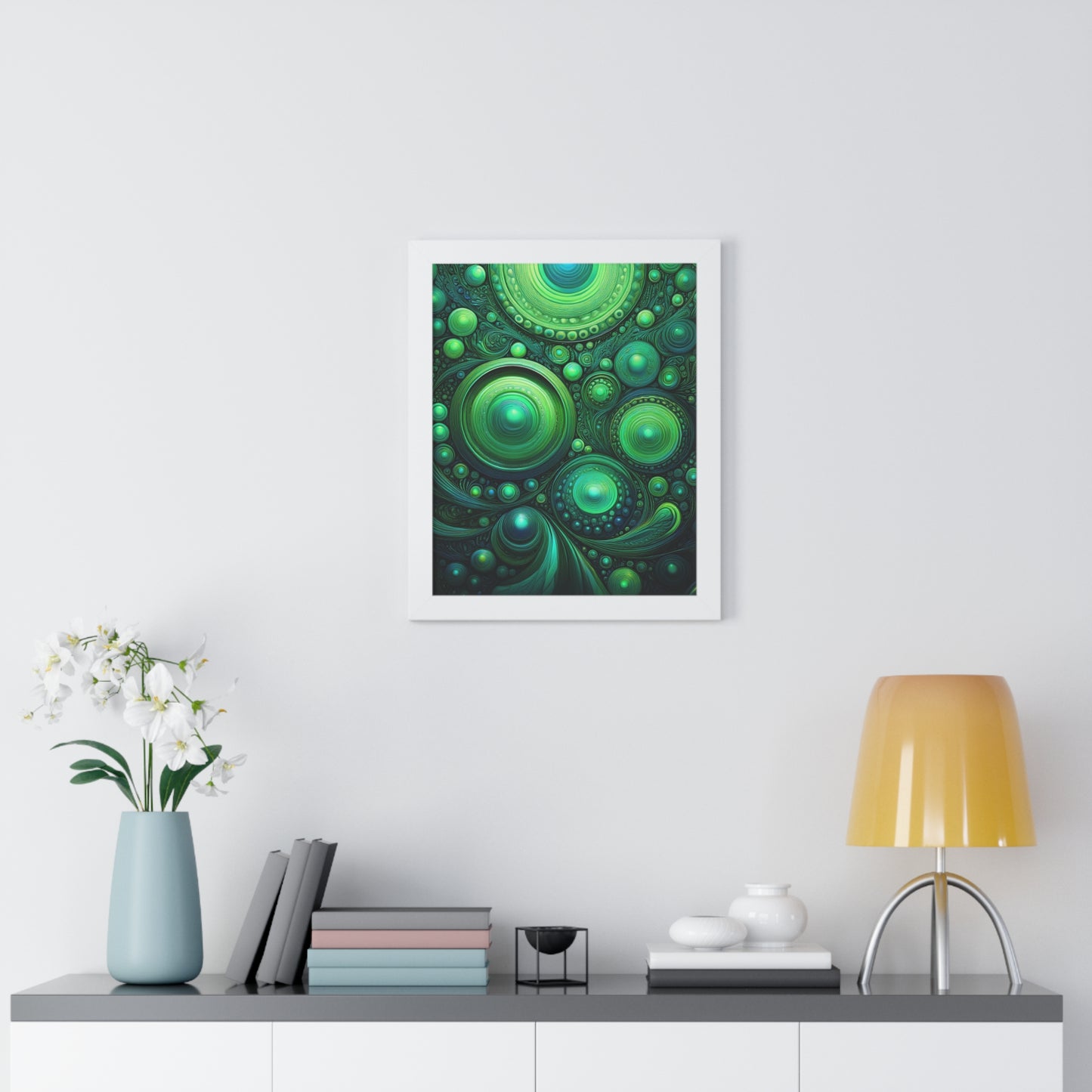 Verde Future Abstract Green Framed Vertical Poster - Modern Wall Art for Home Decor