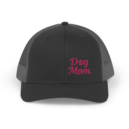 Dog Mom Trucker Hat – Embroidered Minimalist Dog Face Hat for Proud Pet Moms and Dog-Loving Style. Pink Letters