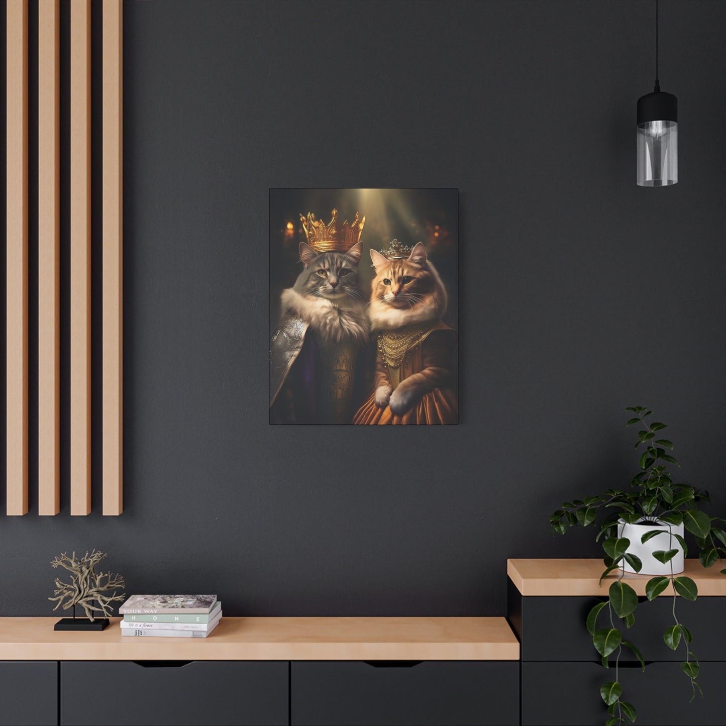 The Royal King and Queen of Meowsington Canvas Art | Stretched Matte Wall Decor 001