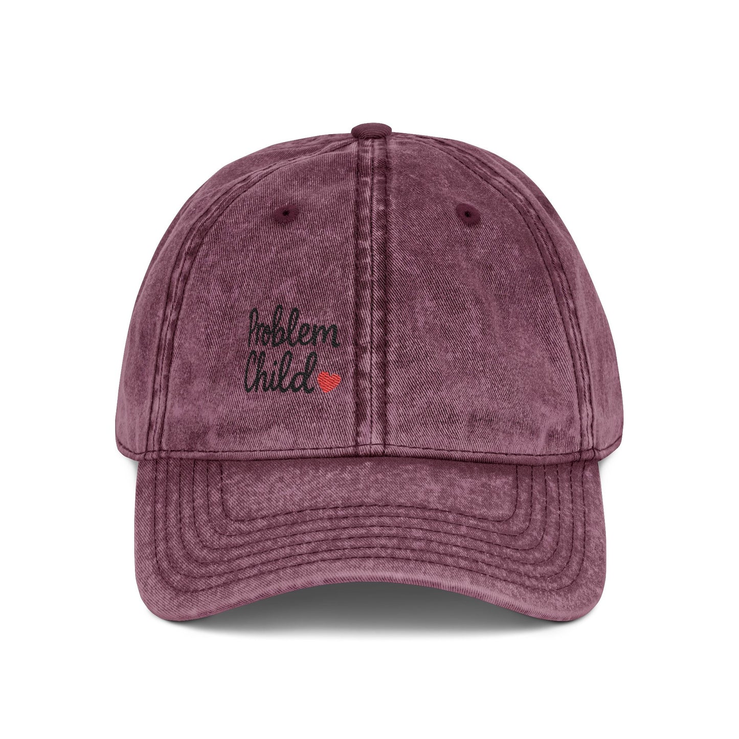Problem Child Vintage Hat – Bold Script Hat with Red Heart for the Unruly and Unapologetic