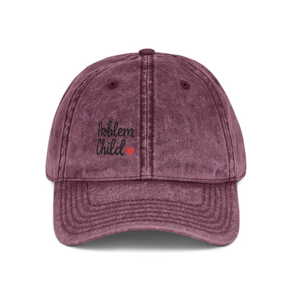 Problem Child Vintage Hat – Bold Script Hat with Red Heart for the Unruly and Unapologetic