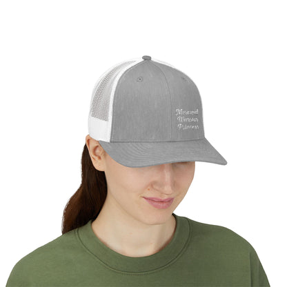 Mermaid Warrior Princess Trucker Hat – Embroidered Bold Text Hat for Magical Queens. White Letters