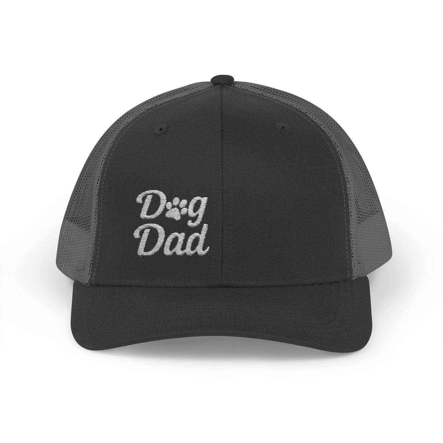 Dog Dad Trucker Hat – Embroidered Minimalist Dog Face Hat for Proud Pet Dads and Canine Companions. White Letters