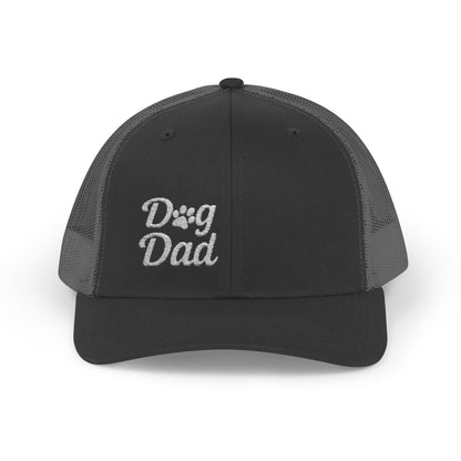 Dog Dad Trucker Hat – Embroidered Minimalist Dog Face Hat for Proud Pet Dads and Canine Companions. White Letters