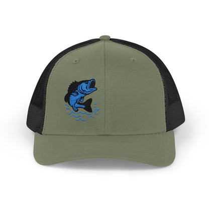 Jumping Fish Trucker Hat – Embroidered Blue Fishing Hat for Anglers, Lake Days, and Outdoor Style