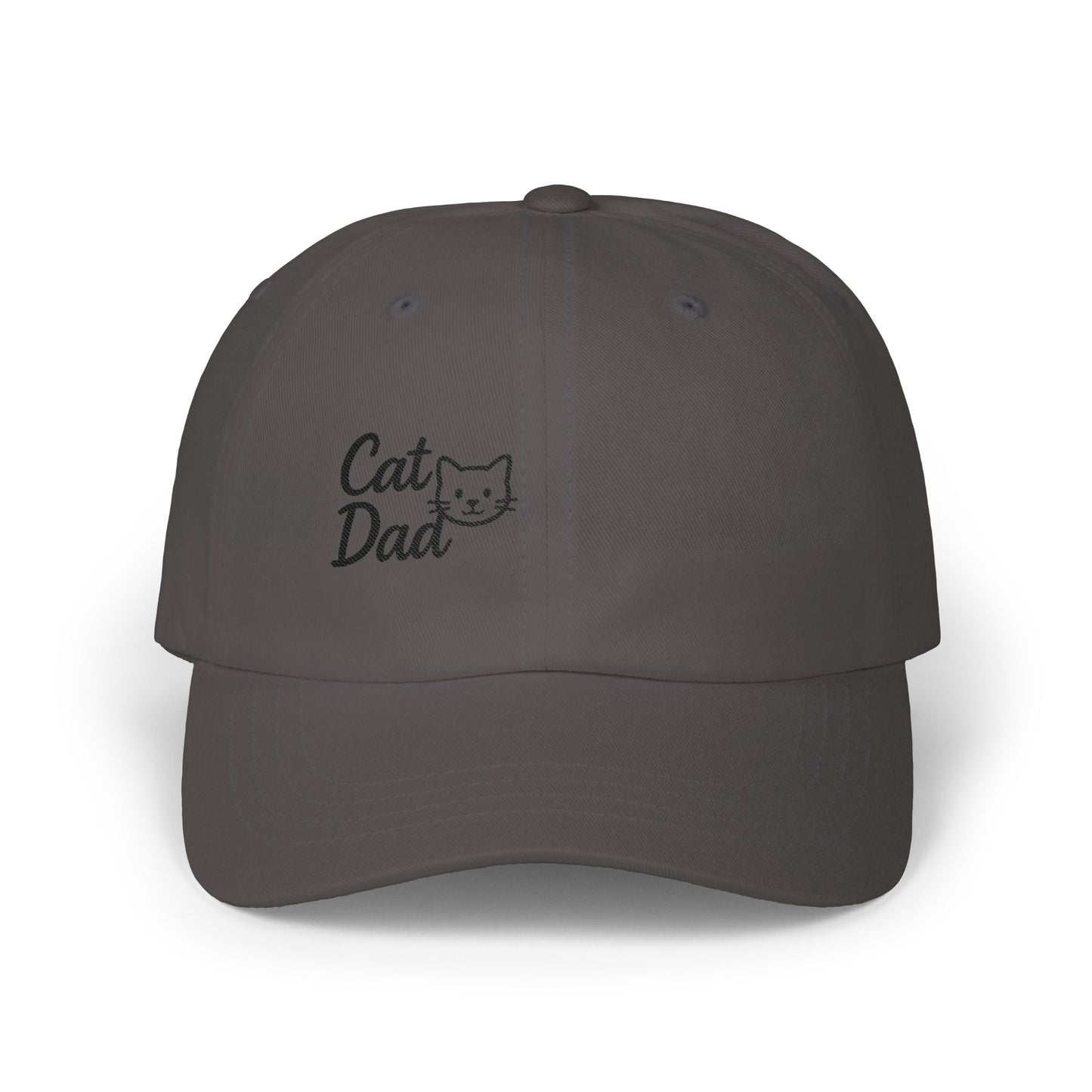 Cat Dad Classic Dad Hat – Embroidered Minimalist Cat Face Hat for Proud Pet Dads and Feline Fans. Black letters