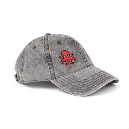 Angry Octopus Vintage Hat – Embroidered Red Sea Creature Hat with Cartoon Vibes and Bold Attitude