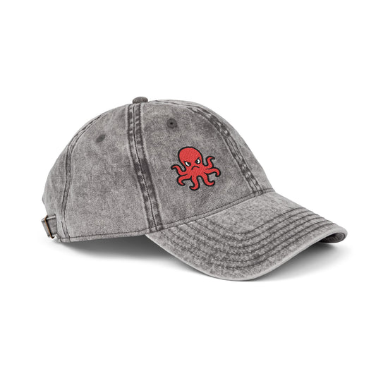 Angry Octopus Vintage Hat – Embroidered Red Sea Creature Hat with Cartoon Vibes and Bold Attitude