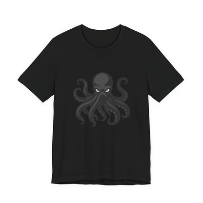 Dark Theme Octopus Graphic T-Shirt – Fierce Grayscale Tentacle Design on Black Tee with Bold Energy and Modern Ghost Effect. Unisex Jersey Short Sleeve Tee