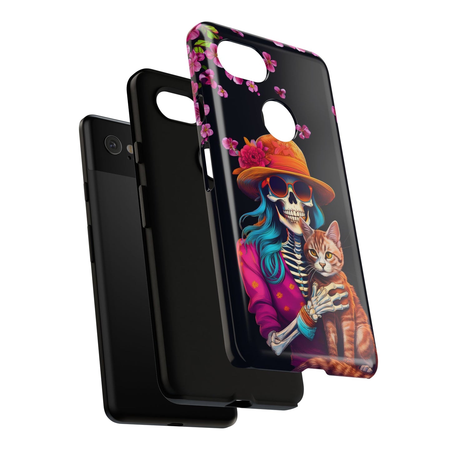 Skeleton holding a Cat Cell Phone Case 001