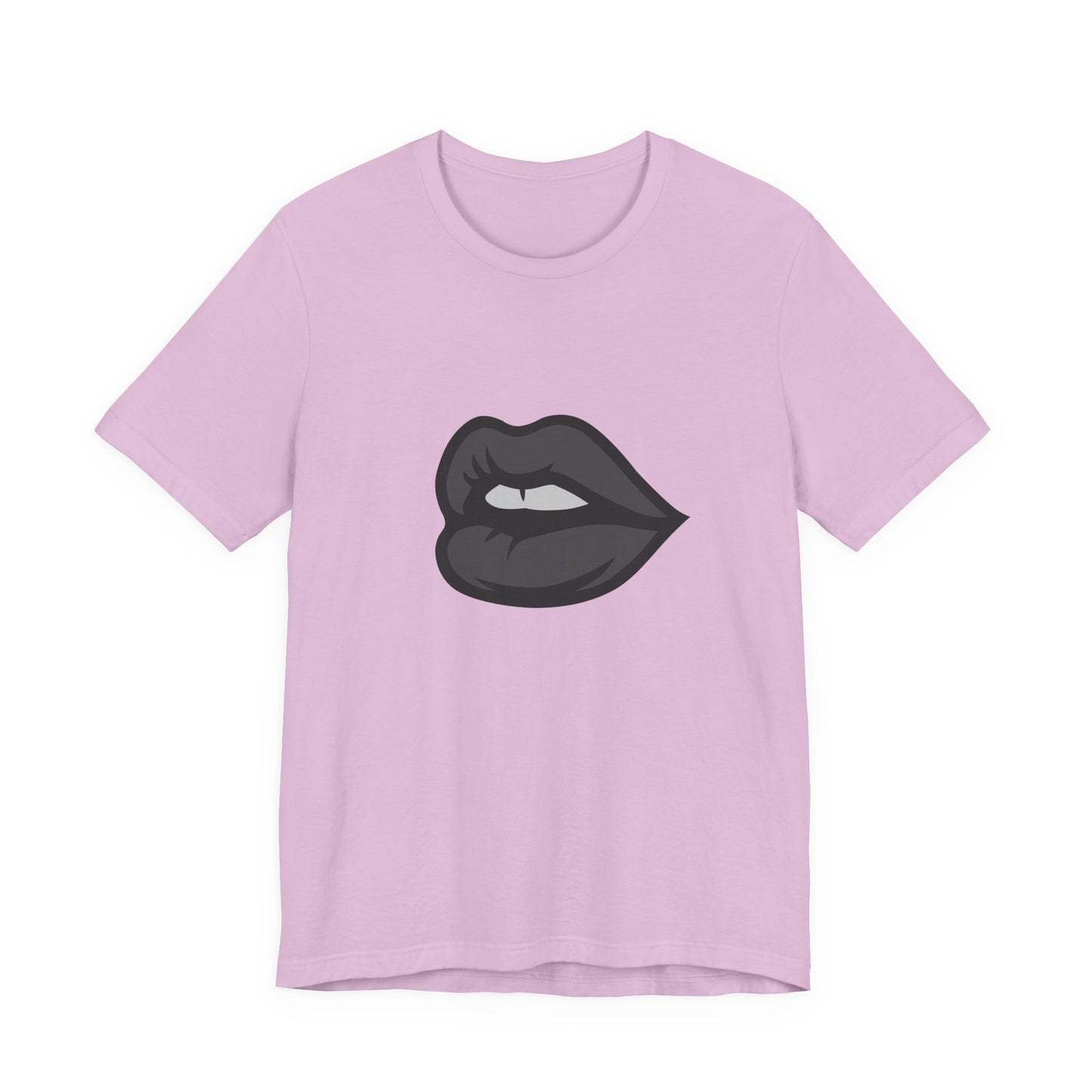 Dark Lips Graphic T-Shirt – Dark Theme Grayscale Biting Lip Design on Black Tee with Subtle Seduction and Modern Ghost Effect. Unisex Jersey Short Sleeve Tee