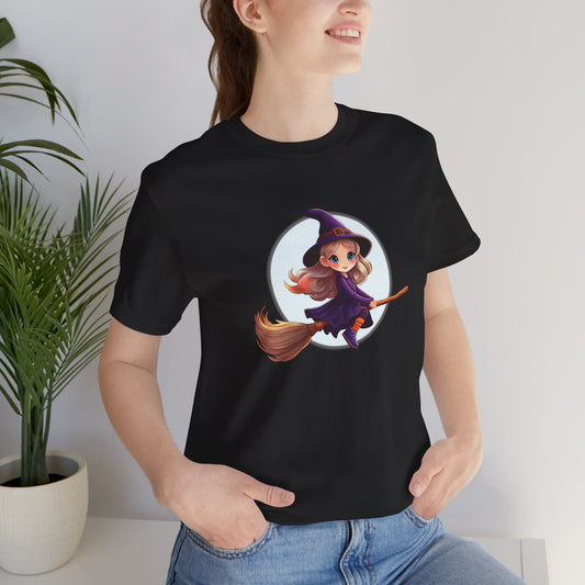 Cute Witch on a Broom Halloween Shirt – Adorable Flying Witch Graphic Tee for Kids and Magic Lovers