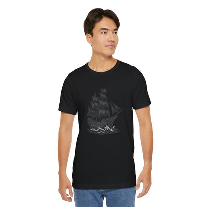 Pirate Ship Graphic Tee Dark Theme – Bold Vector Design with Ghostly Ocean Vibes
