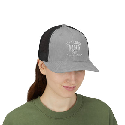 Just Under 100 Golf Trucker Hat – Embroidered Funny Golf Hat for Weekend Golfers and Casual Fairway Vibes. White Letters