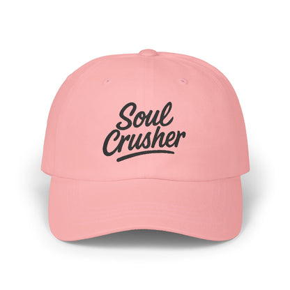 Soul Crusher Embroidered Classic Dad Hat – Clean Script Baseball Hat with Bold Edge for Heartbreakers, Villains, and Power Moves. Black Letters