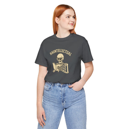 Hauntellectual Halloween Shirt – Funny Skeleton Reading Book Tee for Spooky Smart People