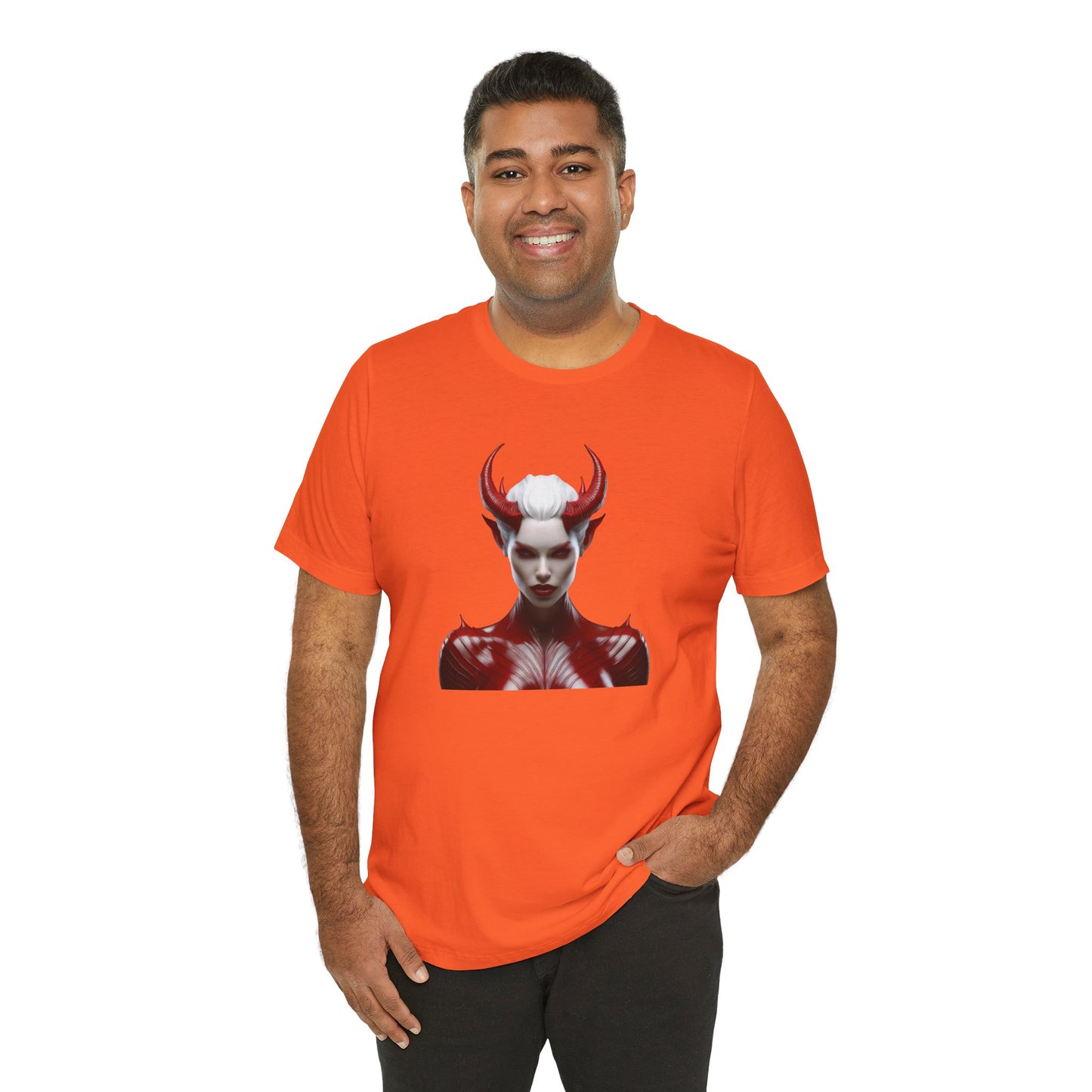 Fierce Devil Woman Halloween Shirt – Seductive Demon Graphic Tee for Bold Halloween Style