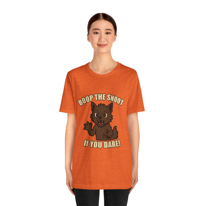 Boop the Snoot If You Dare Halloween Shirt – Funny Werewolf Halloween Graphic Unisex Jersey Short Sleeve Tee for Dog Lovers.